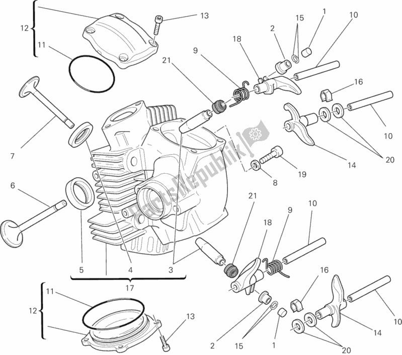 Alle onderdelen voor de Horizontale Cilinderkop van de Ducati Monster 696 Anniversary 2013
